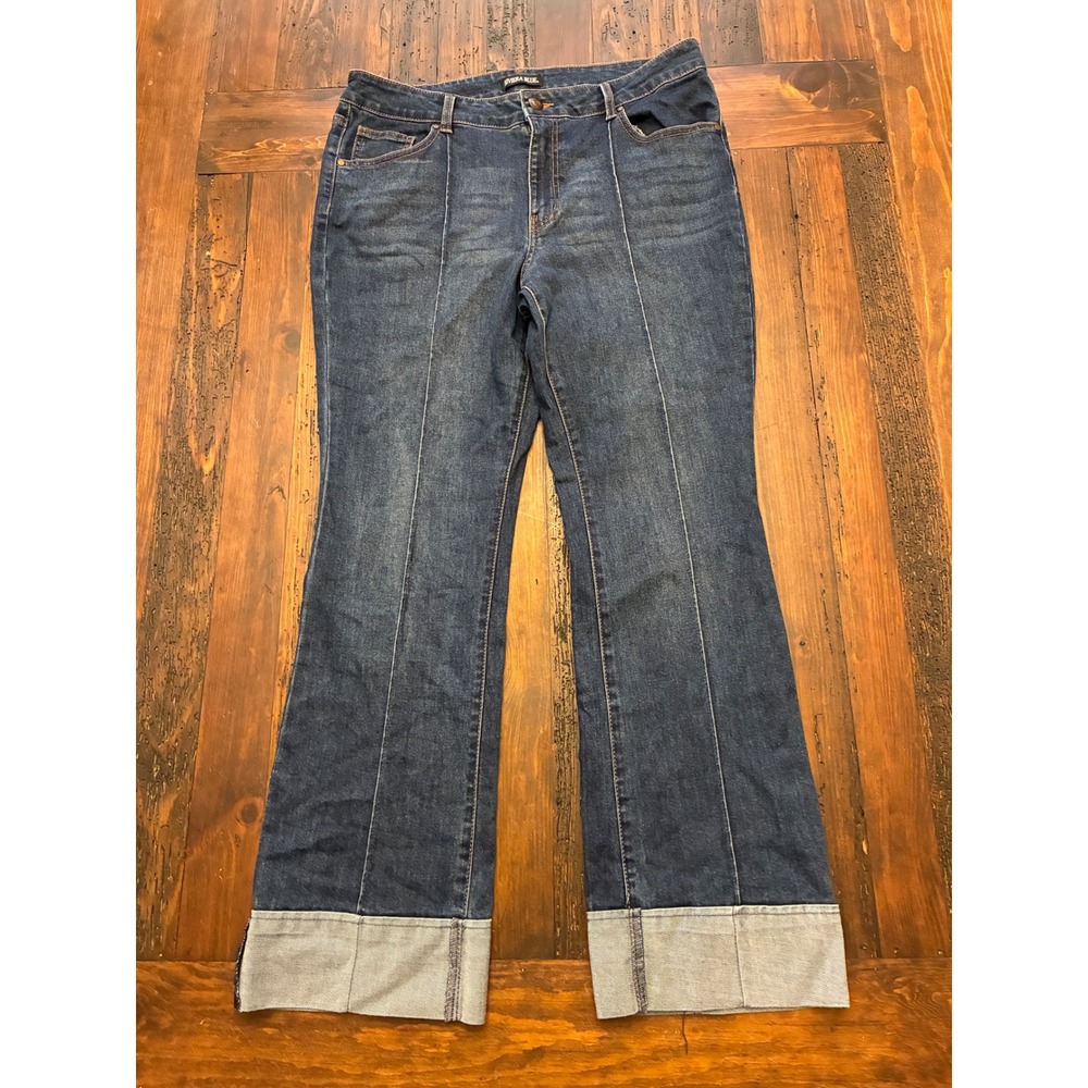 Riviera Blue Cuffed Jeans Pintuck Seam Women Size 16P Cute Casual Boutique Denim